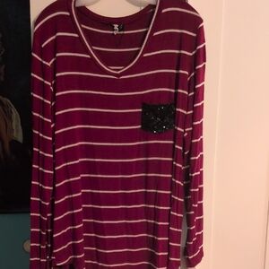 HEIMISH USA Burgundy and White Striped Long Sleeve Top